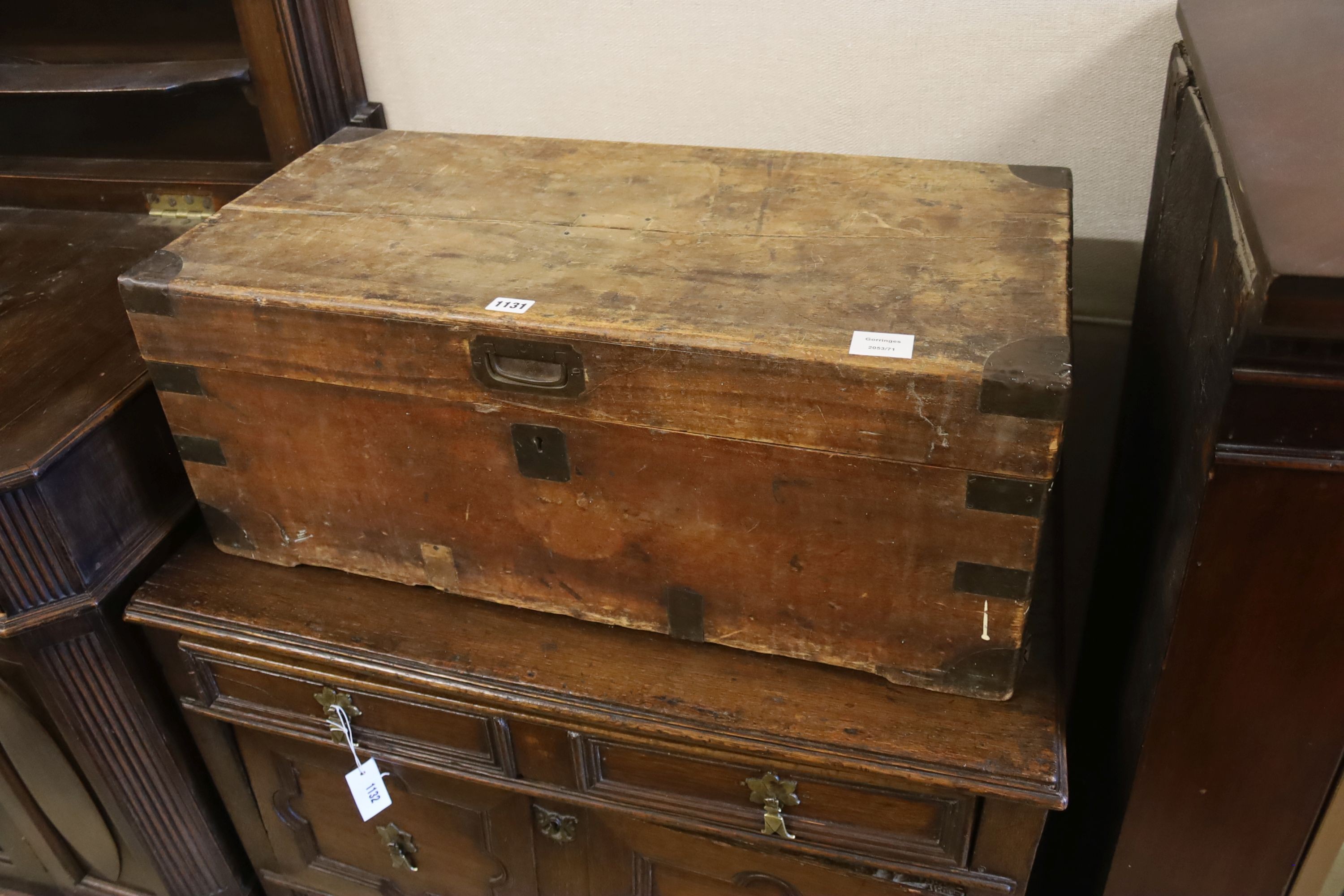 A small 19th century brass mounted camphorwood trunk, length 74cm, depth 36cm, height 29cm